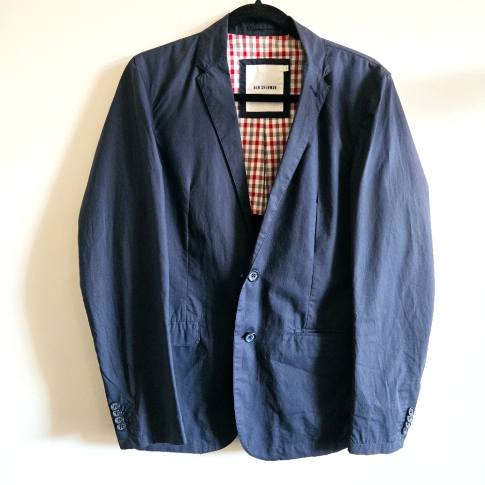 Ben Sherman Navy Sport Coat with Red Gingham Lining